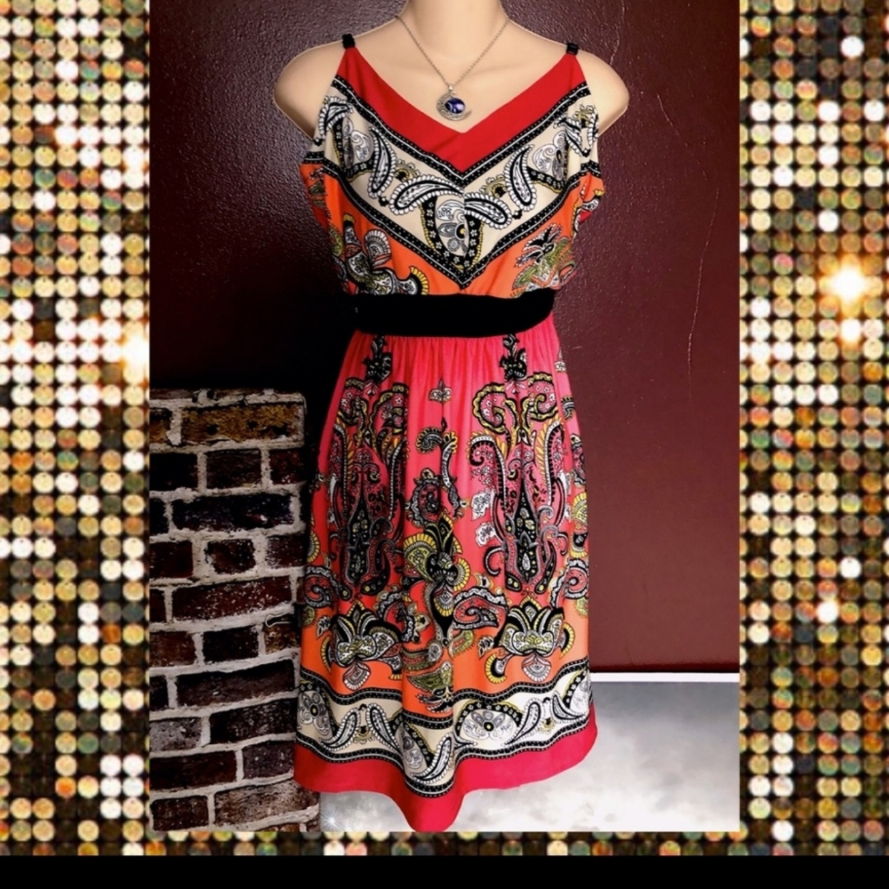 Maurices Orange and Black Paisley Dress